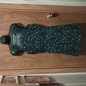 Candie's Womens Open Weave Neckline Black Green Polka Dot floral Dress Large